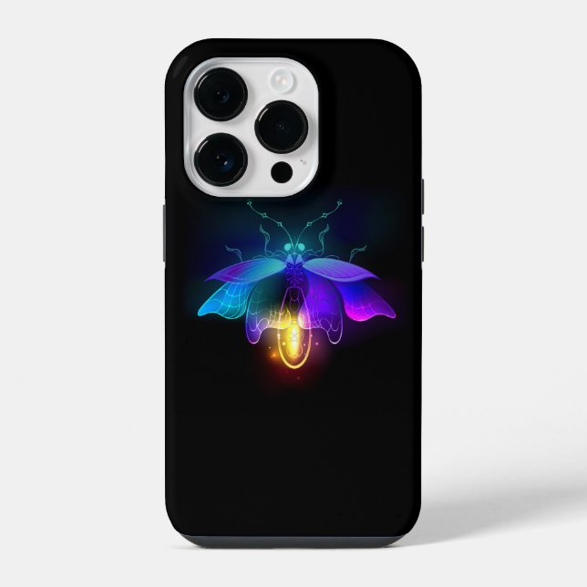 Coque iPhone Lucioles néon sur fond noir (Verso)