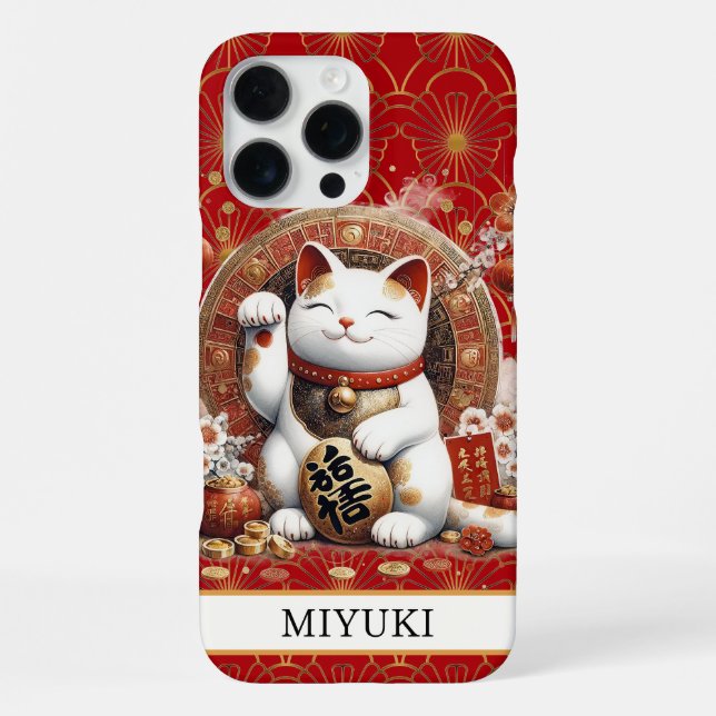 Coque iPhone Lucky Cat With Gold Coins Monogrammed (Verso)