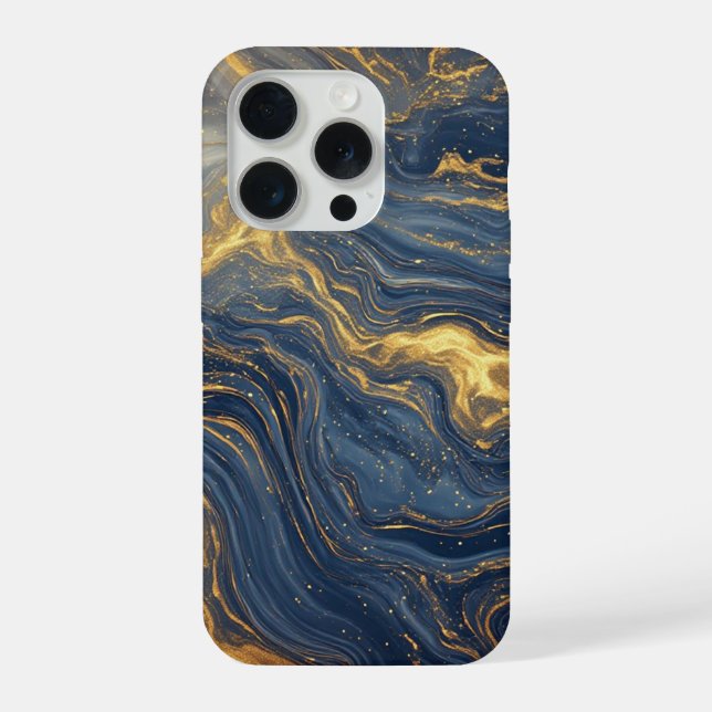 Coque iPhone Lueur de marbre de l'océan de minuit ✨ Tourbillon  (Verso)