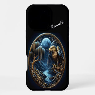 Coque iPhone 16 Pro Max Lueur éthérée d'un aigle sous la pleine lune