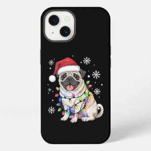 Etui iPhone 13 Lumières de Noël Santa Pug Xmas Amateur de Chien