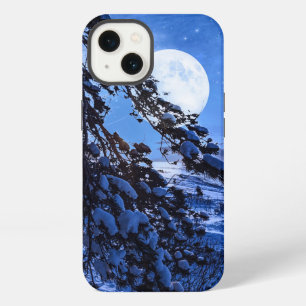 Etui iPhone 13 Lune au-dessus d'un sapin enneigé et d'une côte ma