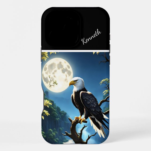 Coque iPhone Lune bleue et aigle nocturne (Verso)