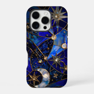 Coque iPhone 16 Pro Lune céleste Nuit étoilée Vitrail