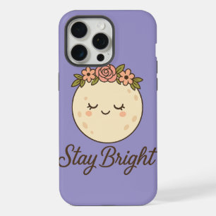 Coque iPhone 15 Pro Max Lune de dessin mignonne avec chevalet à couronne d