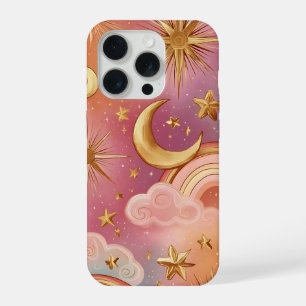 Coque iPhone 15 Pro Lune et Étoiles Dorées