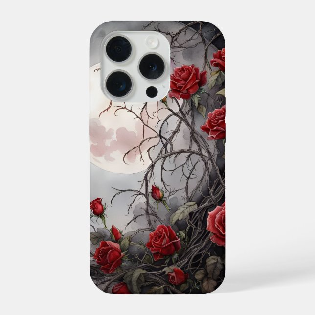 Coque iPhone Lune gothique et rose rouge (Verso)