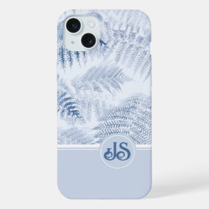 Coque iPhone 15 Plus Lush Serene Blue Ferns Monogram Initiales