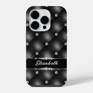 Coque Pour iPhone 14 Plus Luxe Black Bling Sparkle Diamond Nom personnalisé