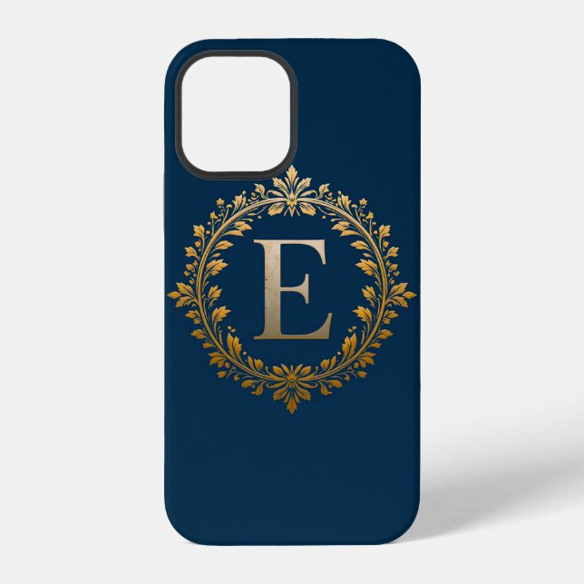 Coque iPhone 👑 Luxe Monogramme E Or Initiales Pailletées Éléga (Verso)