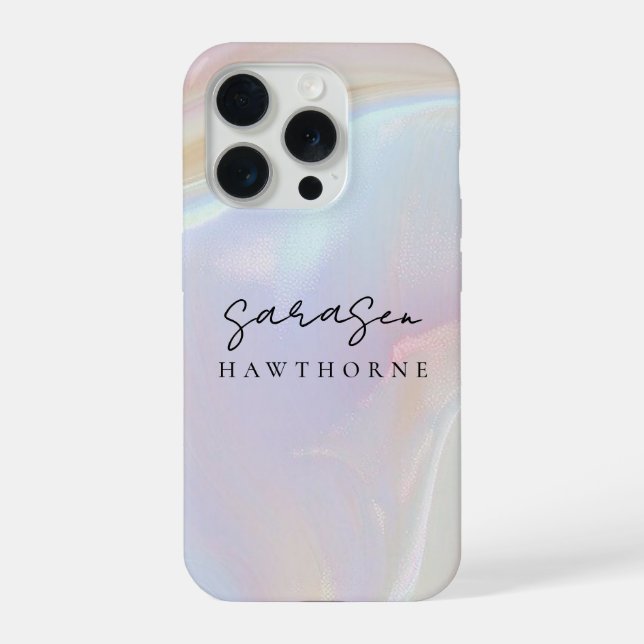 Coque iPhone Luxe Opal Shell Holographic Elegant Nom de script (Verso)