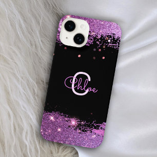 Coque Pour iPhone 14 Luxury Glam Stylish Black And Magenta Glitter