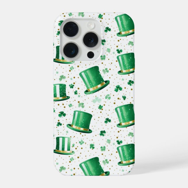 Coque iPhone Luxury Green Gold Hats and Shamrocks White (Verso)