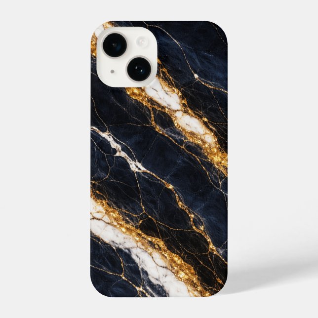 Coque iPhone Luxury Navy Blue Marble Gold/White Vein Phone Case (Verso)