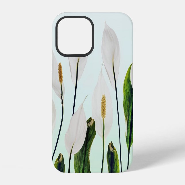 Coque iPhone Lys Blancs Fleurs Bleu sans joint (Verso)