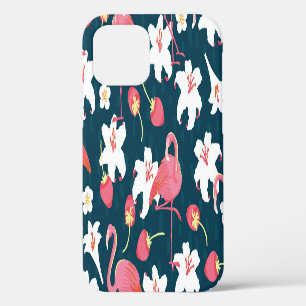 Coque iPhone 12 Lys Flamant rose : Design Vintage tropical.