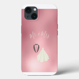 Etui iPhone 13 M. Mme Mariée Marié Rose Métallic Mariage