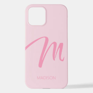 Coque iPhone 12 M monogramme rose personnalisé