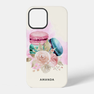 Coque iPhone 12 Macarons et fleurs colorés Aquarelle