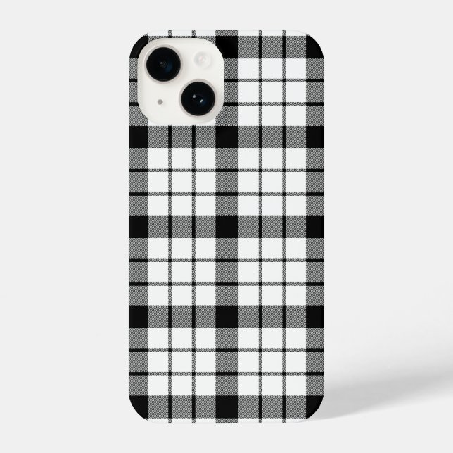 Coque iPhone MacFarlane tartan noir blanc plaid (Verso)