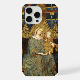 Coque iPhone 15 Pro Max MAESTA, VIERGE AVEC ENFANT Jaune or Bleu
