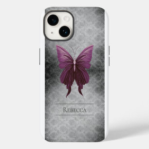 Coque Pour iPhone 14 Magenta Joaillé Papillon Damas