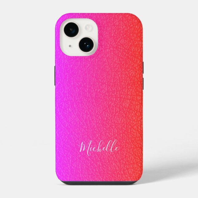 Coque iPhone Magenta rose blanc nom personnalisé écriture (Verso)