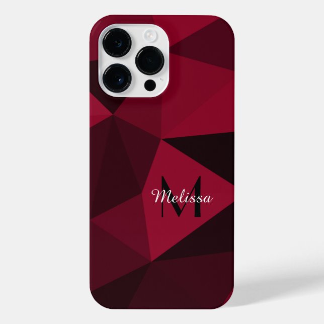 Coque iPhone Magenta rose rouge noir géométrie motif Monogramme (Verso)