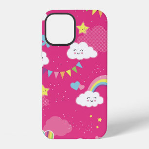 Coque iPhone 12 Magnifique ciel arc-en-ciel rose à motif répétitif
