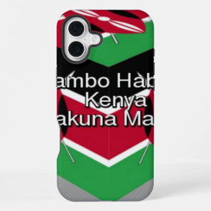 Coque iPhone 16 Plus 🇰🇪 Magnifique Cube du Drapeau Kenyan avec Messag