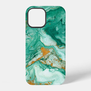 Coque iPhone 12 Magnifique fond abstrait. Or et vert foncé mél