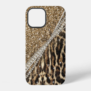 Coque iPhone 12 Magnifique Imprimé Féminin de Léopard Pailleté Or