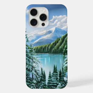 Coque iPhone 15 Pro Max Magnifique lac de montagne sous un ciel hivernal