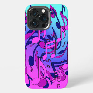 Etui iPhone 13 Pro Magnifique motif musical rose violet aqua