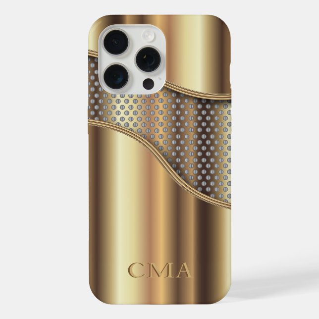 Coque iPhone Maille métallique dorée | Monogramme (Verso)