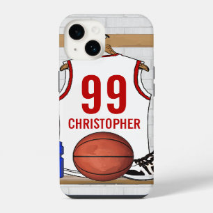 Coque Pour iPhone 14 Maillot de basketball personnalisé blanc et rouge