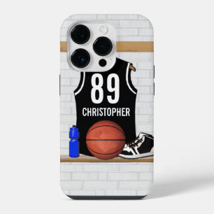 Coque Pour iPhone 14 Pro Maillot de basketball personnalisé noir et blanc
