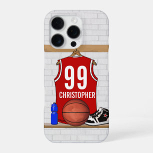 Coque iPhone 16 Pro Maillot de basketball rouge et blanc personnalisé