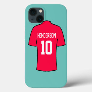 Etui iPhone 13 Maillot de Football Rouge avec Nom et Numéro