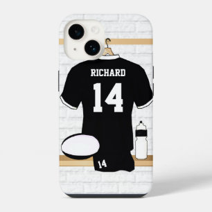 Coque Pour iPhone 14 Maillot de Rugby Personnalisé Noir et Blanc