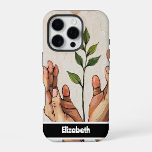 Coque iPhone 16 Pro Mains enserrant la croissance avec un design de pl