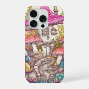 Coque iPhone 15 Pro Maison de champignon colorée et mignonne Art