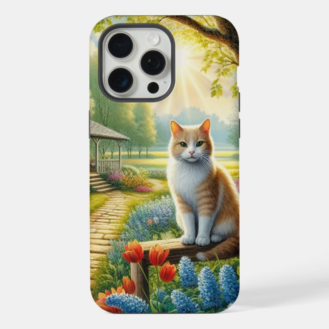 Coque iPhone Maison de printemps/jardin et chat (Verso)