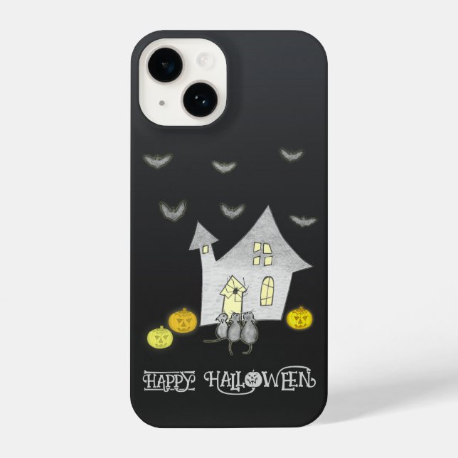 Coque iPhone Maison d'Halloween, Chats noirs, Chats, Chauves-so (Verso)