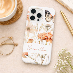 Coque iPhone 15 Pro Maison personnalisée Cottagecore Fleurs et Papillo