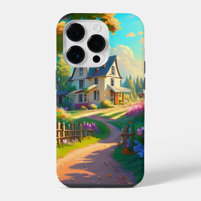 Coque iPhone maison rurale avec jardin fleuri (Verso)