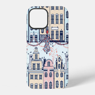 Coque iPhone 12 Maisons de Noël, motif festif vintage.