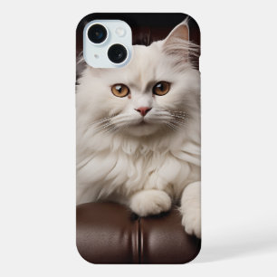 Coque iPhone 15 Plus Majestic white cat