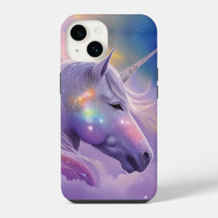 Coque Pour iPhone 14 Majestic White Unicorn Rainbow Parties scintillant
