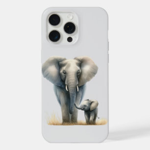 Coque iPhone 15 Pro Max Majestueux éléphant d'Afrique et bébé à l'aquarell